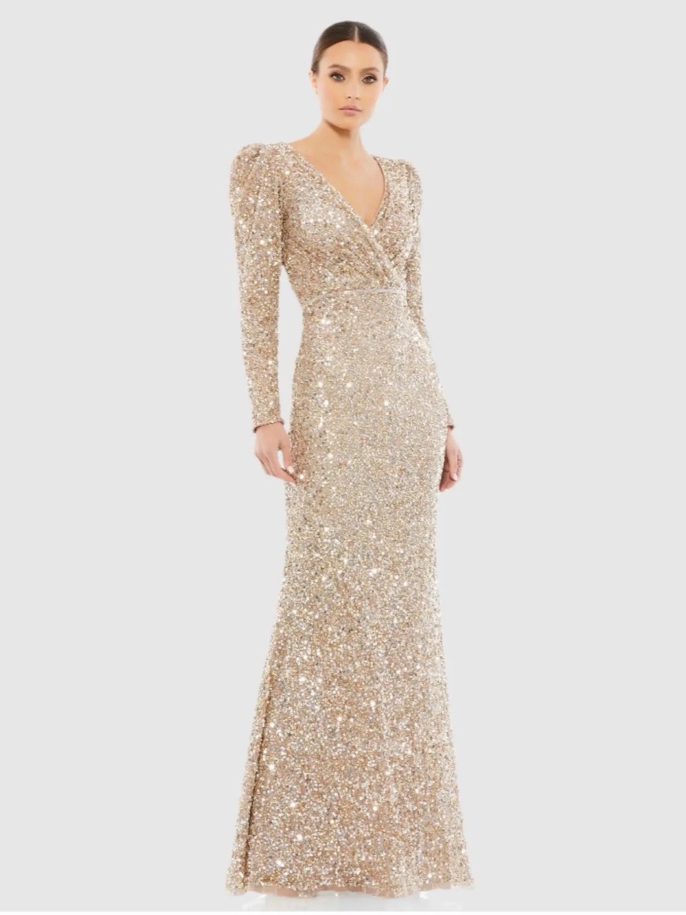 Mac Duggal Gold Sequin Long-Sleeve Gown